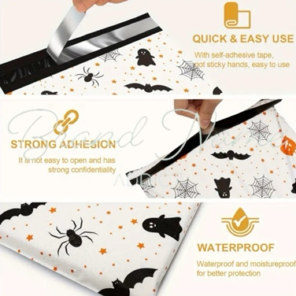 PRICE IS FIRM - Set of 10 Halloween Pumpkin Bat White 10 x 13 Poly Mailer Bags - Picture 2 of 3